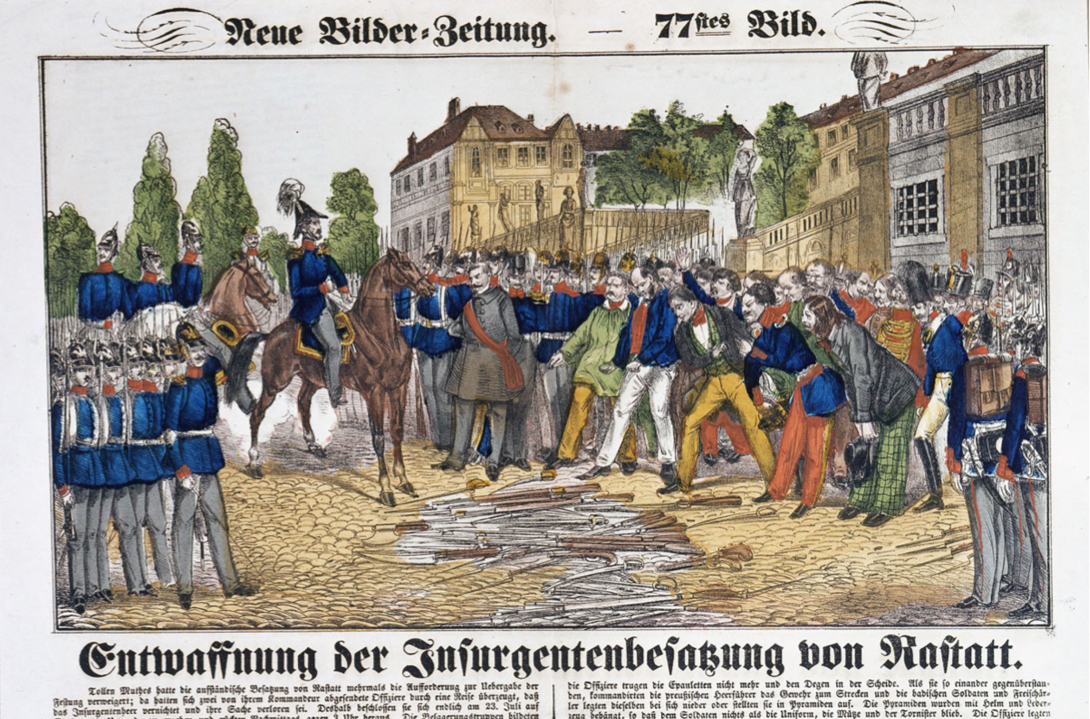 Neuruppiner Bilderbogen, 1849  Aufgabe der Festung von Rastatt am 23. Juli 1849